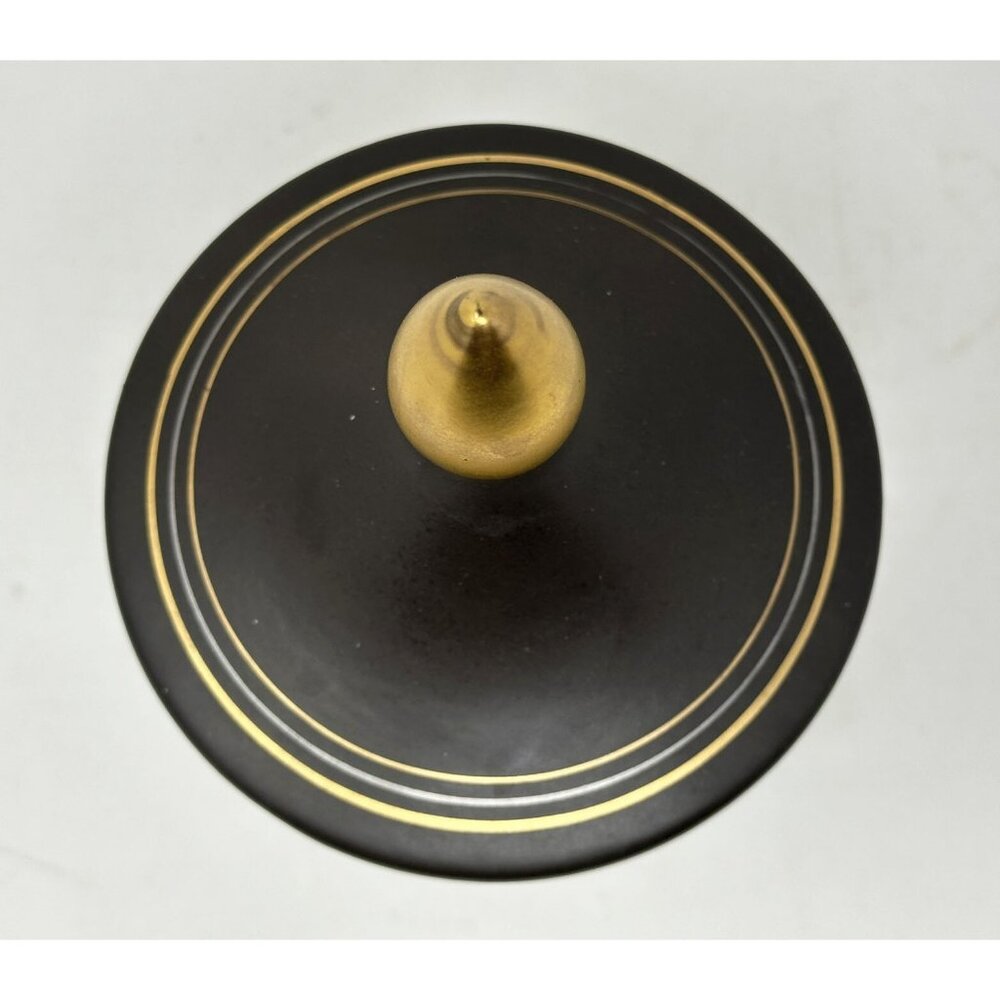 Vtg VEE JACKSON CALIFORNIA 10" URN w/ FINIAL LID Black/Brown Gold Silver Lines - Picture 6 of 13